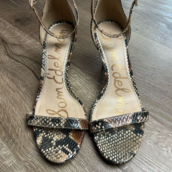 Sam Edelman | Brown Snake Print Ankle Strap Heels - Picture 2 of 9
